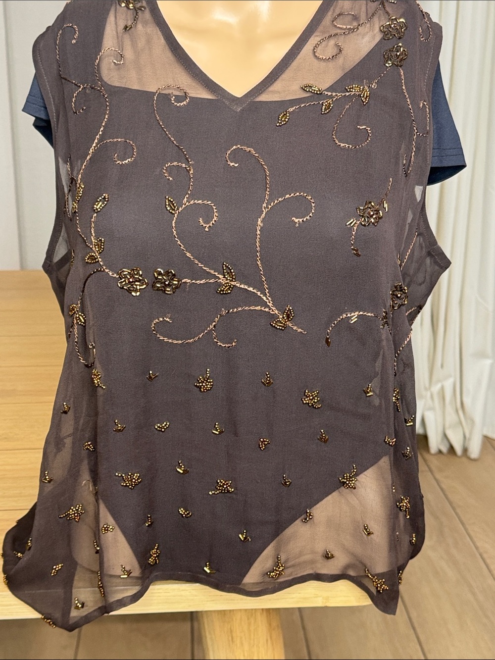 Vintage Gianfranco Ferré Studio 100% Silk Sheer Beaded Embroidered Top